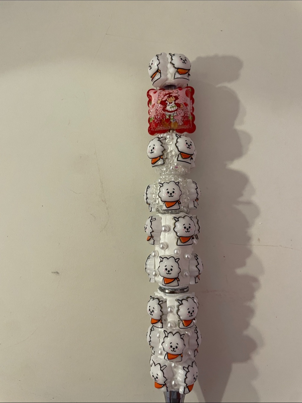 Handmade Bt21 with strawberry shortcake beaded pen